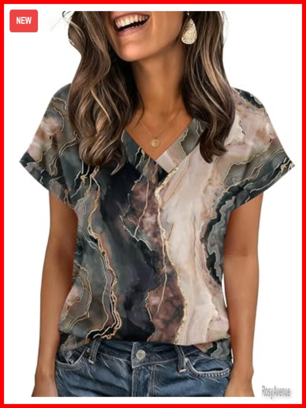 Zeagoo Women's V-Neck Rolled Short Sleeve Blouse Summer Tops